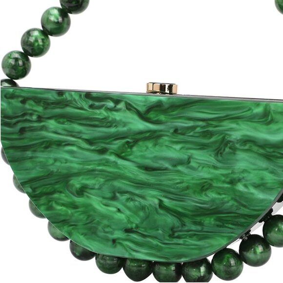 Green acrylic evening clutch bag for women, trendy, with bead accents, ideal for - Picture 6 of 7